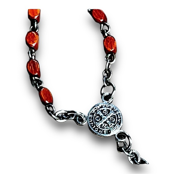 💀 🎃Silver-tone and brown bead necklace 17” - Picture 6 of 16